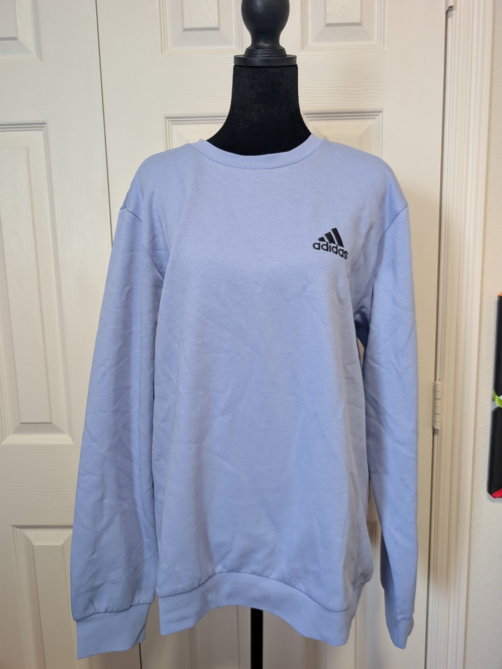 adidas Light Blue Crewneck Sweatshirt with Black Logo - Women's